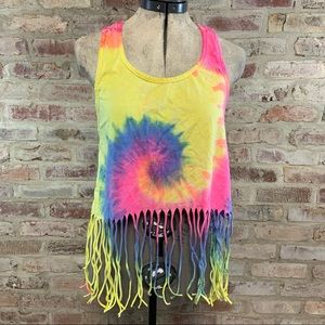 Tie dyed fringed tank top large